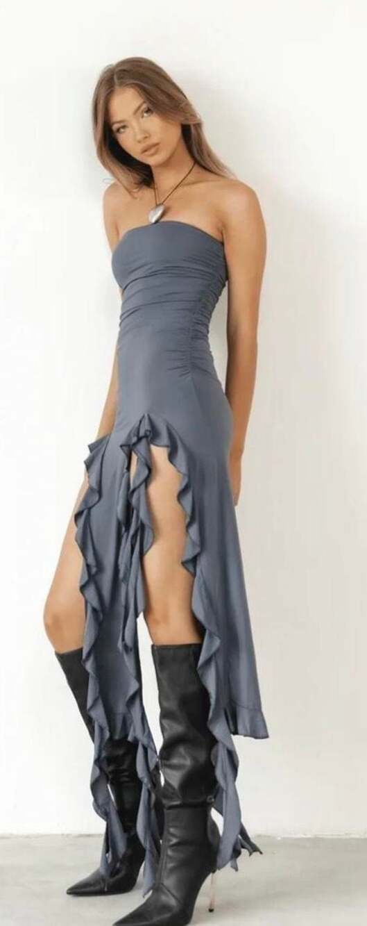 Lioness Size S Strapless Ruffle Midi Dress